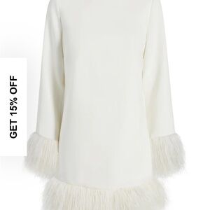 Likely Ivory Feather Trim Long Sleeve Dress